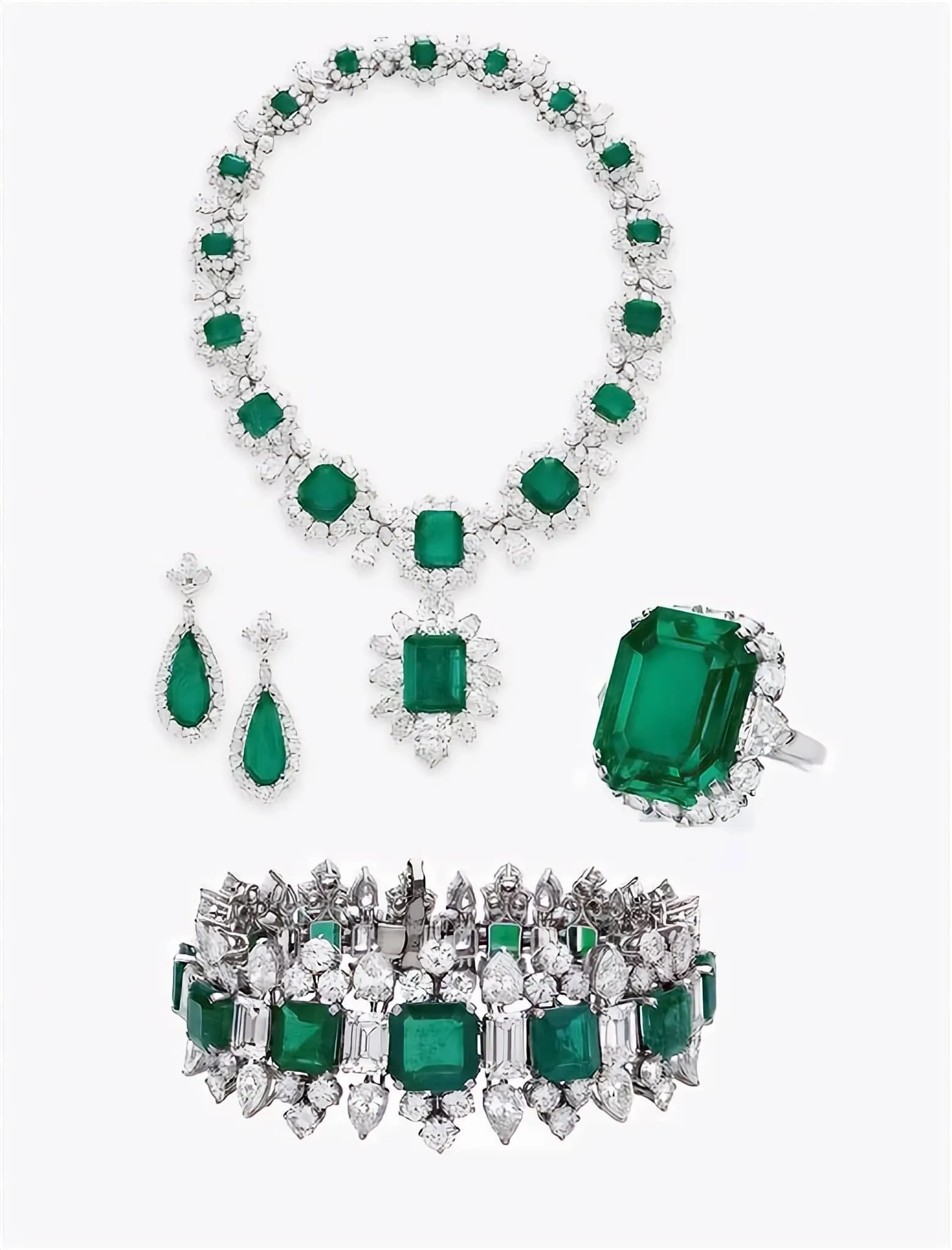 Diamond and Emerald Necklace with Earrings, Bracelet and Ring